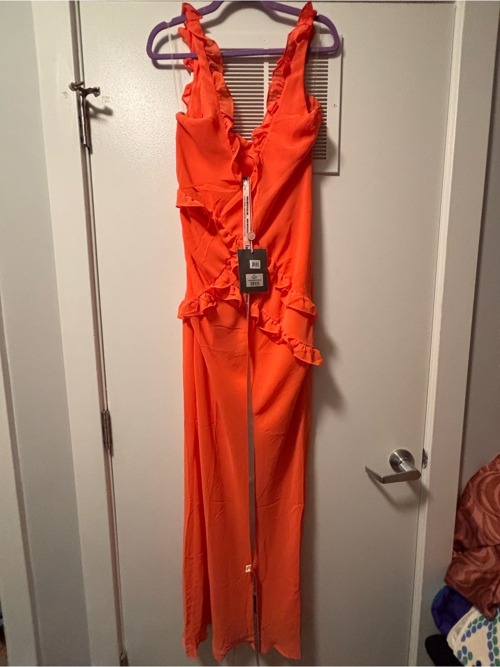 NWT House of CB Pixie Flame Orange Ruffle Maxi Dress L - Picture 8 of 14